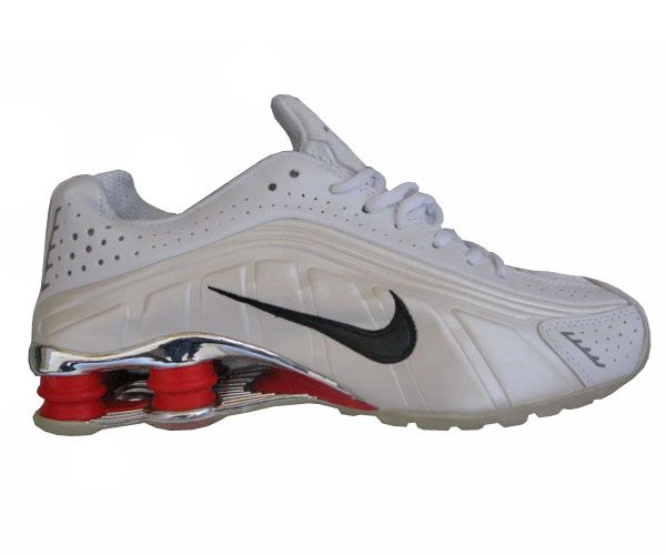 Shox R4 - Branco e Pérola Mola Vermelha Cromado